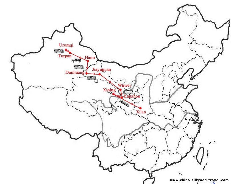 Silk Road Travel to Xinjiang Gansu and Qinghai Map