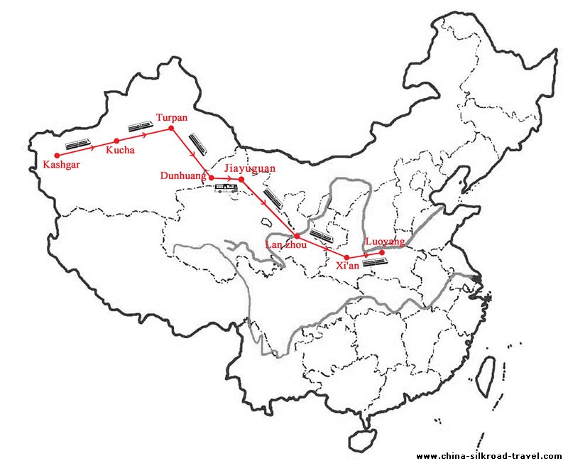 Silk Road Taklamkan desert + Luoyang Tour Map