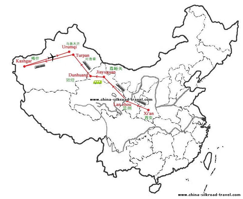 14 Days Silk Road Train Adventure Map