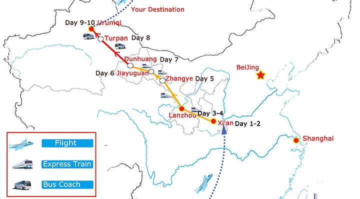 Silk Road Deluxe Winter Tour Map