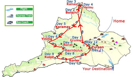 Northern Xinjiang Group Tour Map