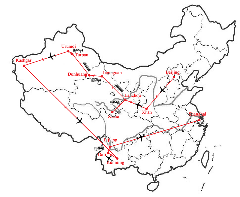 Silk Road Minority & Yunnan Adventure Map